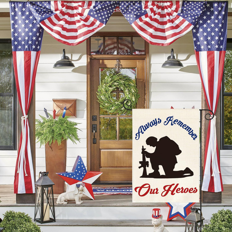 Memorial Day Always Remember Our Heroes Garden Flag 12X18 Inch Double Sided, Mil gallery