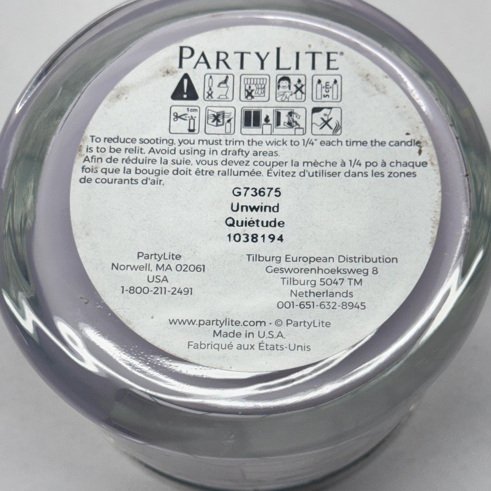 PartyLite Unwind 3-Wick Scented Candle Purple Geometric Jar G73675 Relaxing Spa gallery