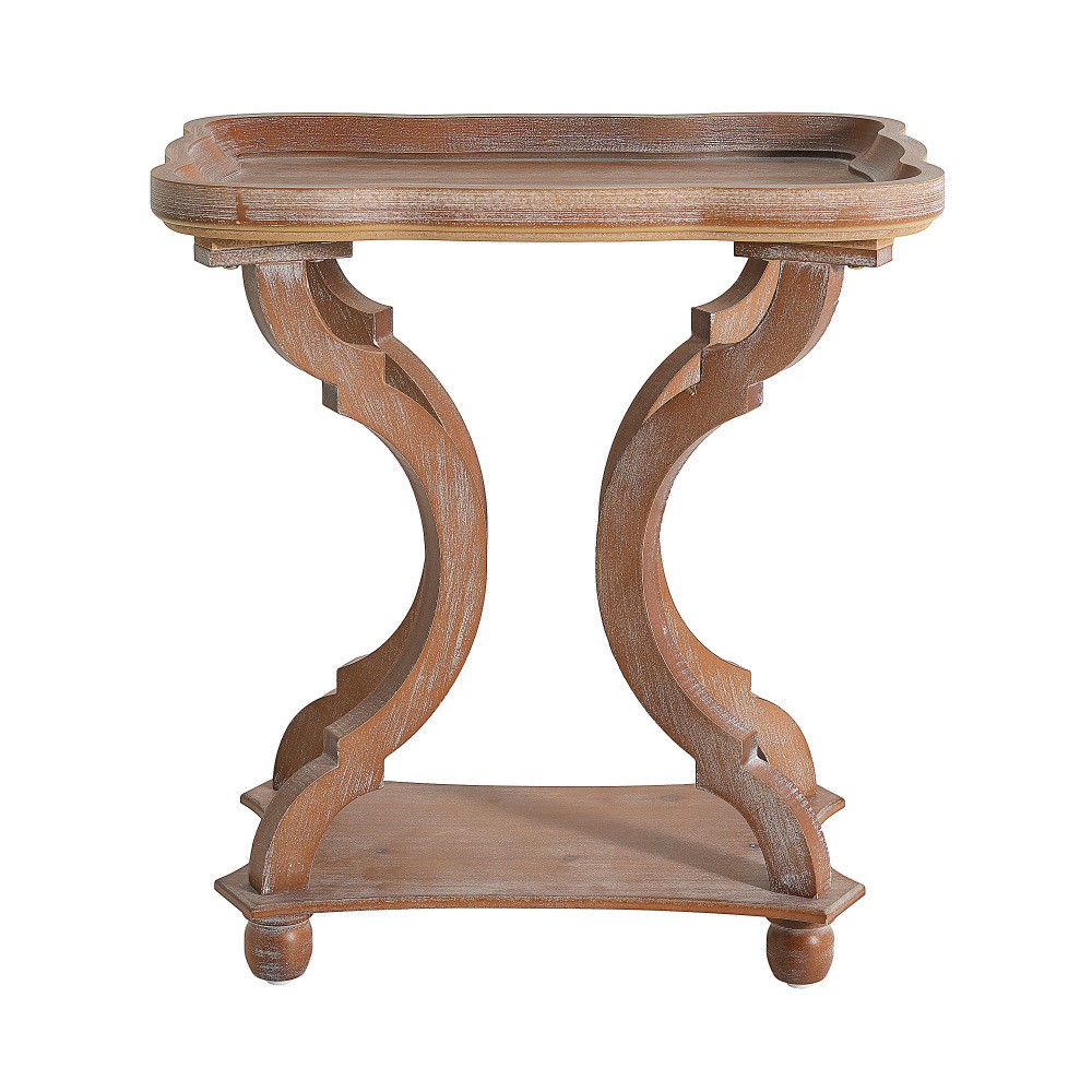 French Country End Table - Natural & White Fir Wood, Square, Hourglass Base gallery