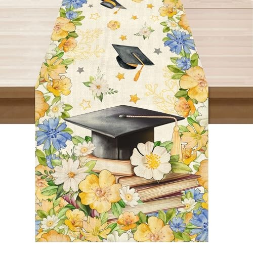 Grad Cap Flowers Book Graduation Table Runner Table Table Runner 13x48 Inch