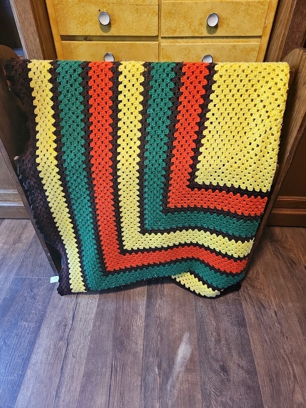 Handmade, crocheted, afghan, throw, Fall colors 66x62 gallery