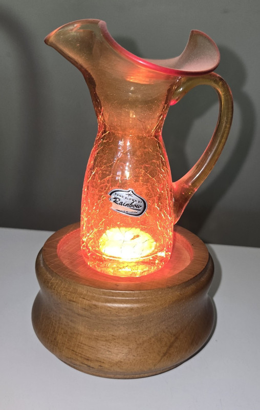 Lighted Wood Display Stand, Round, with Wall Plug and On/Off Switch, NOS gallery