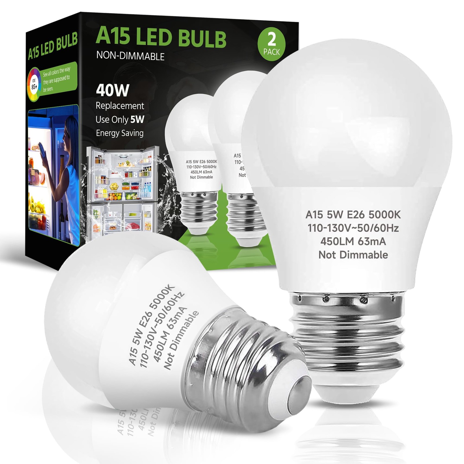 LED Refrigerator Light Bulb, 40W Equivalent LED A15 Bulb, 5W Daylight 5000K E... gallery