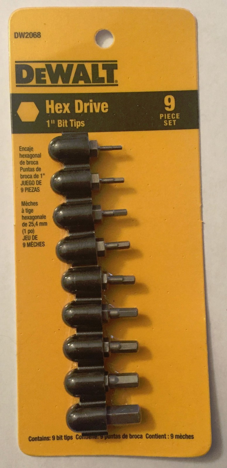 DEWALT 9 PC HEX DRIVE 1" BIT TIPS DW2068 SAE 1/16"-1/4" SCREW BITS ALLEN BITS gallery
