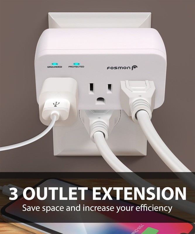 Fosmon 3 Outlet Surge Protector Multi Plug Wall Adapter Tap 1200J [ETL Listed] gallery