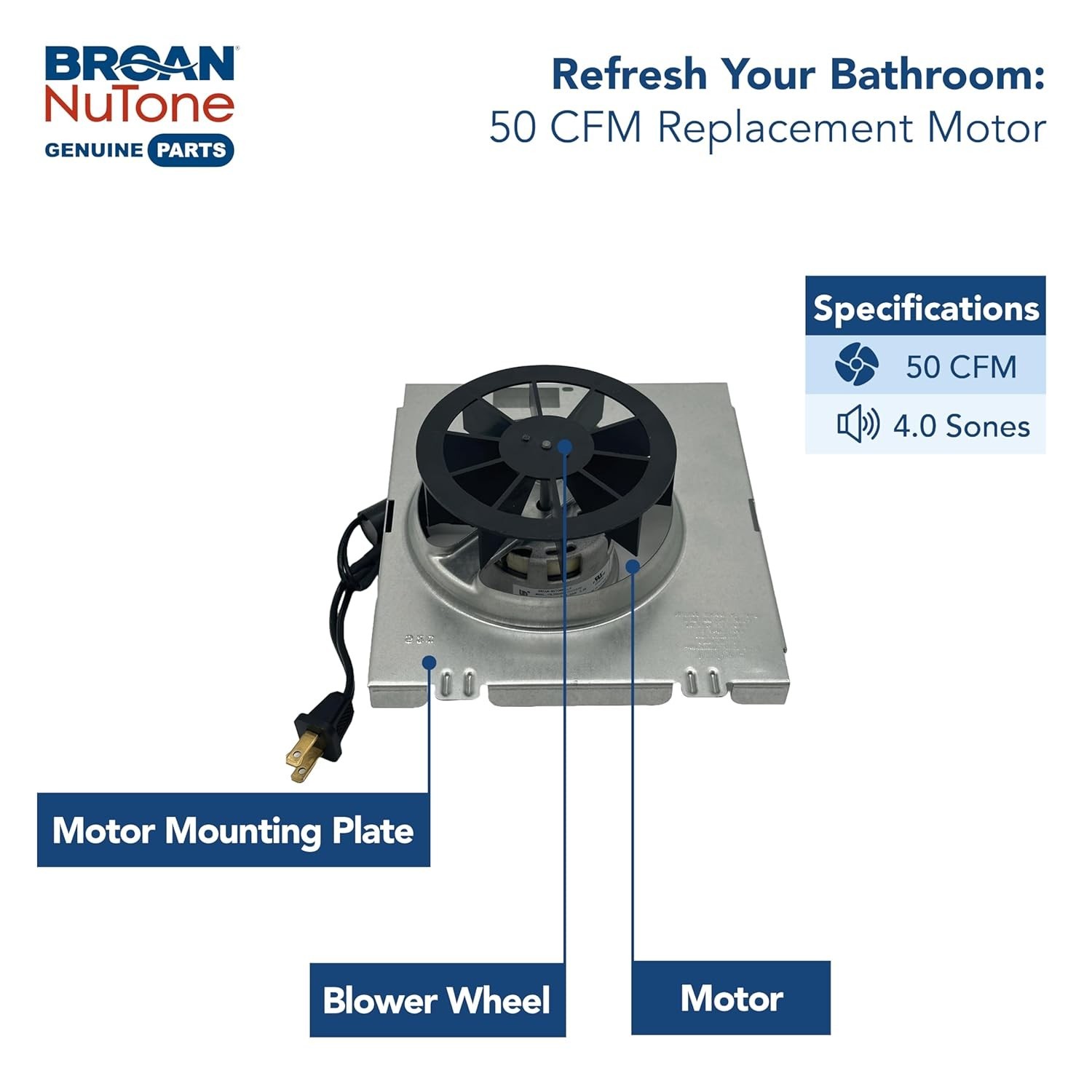Genuine Replacement Motor/Wheel for 50 CFM Bathroom Fans, Fits Select Models gallery