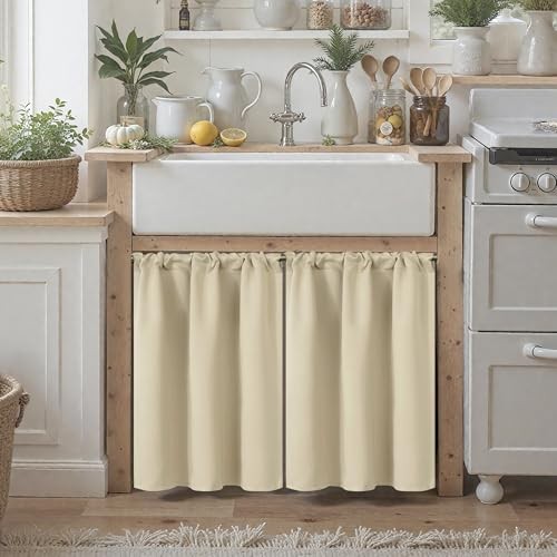 Small Curtains 36 Inches Long for Kitchen Window 29"W x 36"L (Pack of 2) Beige gallery