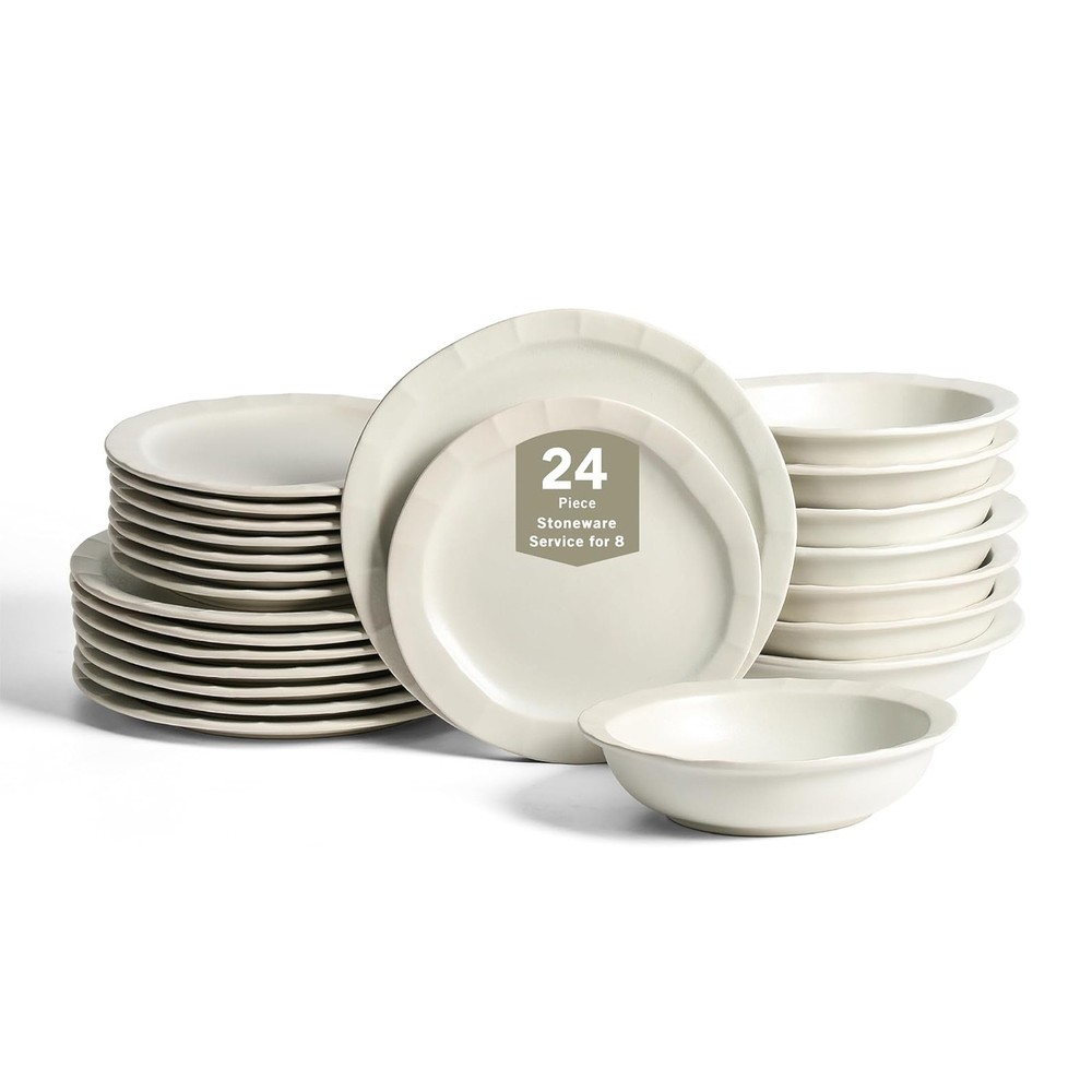 Stone Lain Oasis Stoneware 24pc Dinnerware Dish Set, Service for 8 (Open Box)