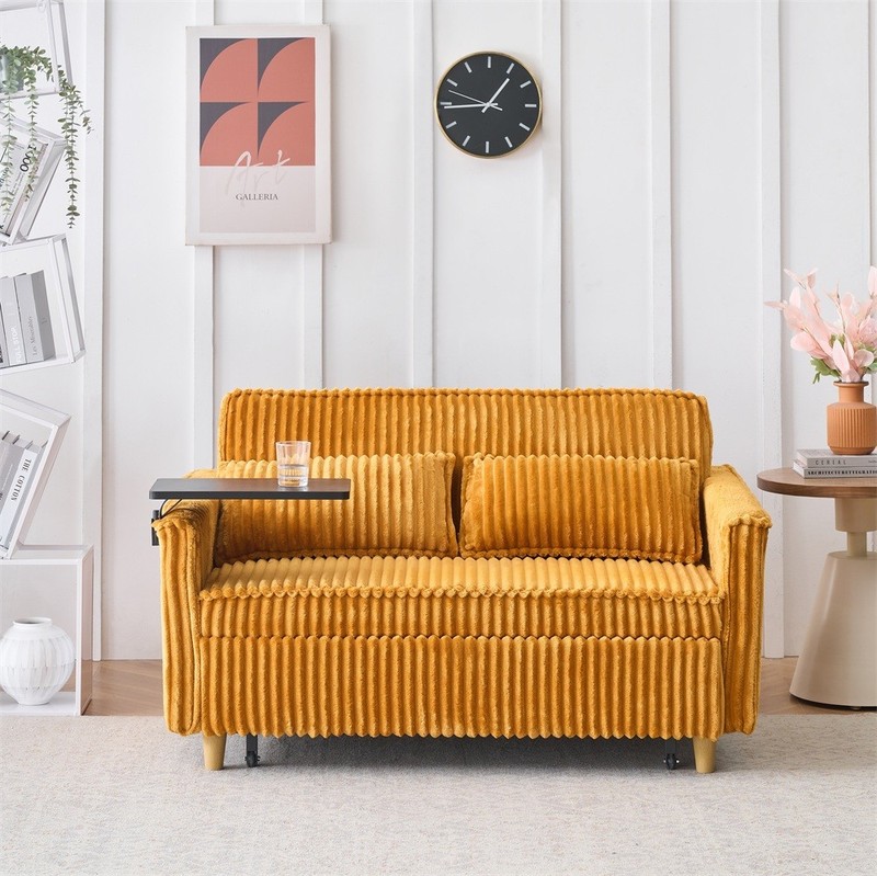 Convertible Sleeper Sofa Bed Corduroy Loveseat Sofa w/ Pull Out Bed & USB Ports gallery