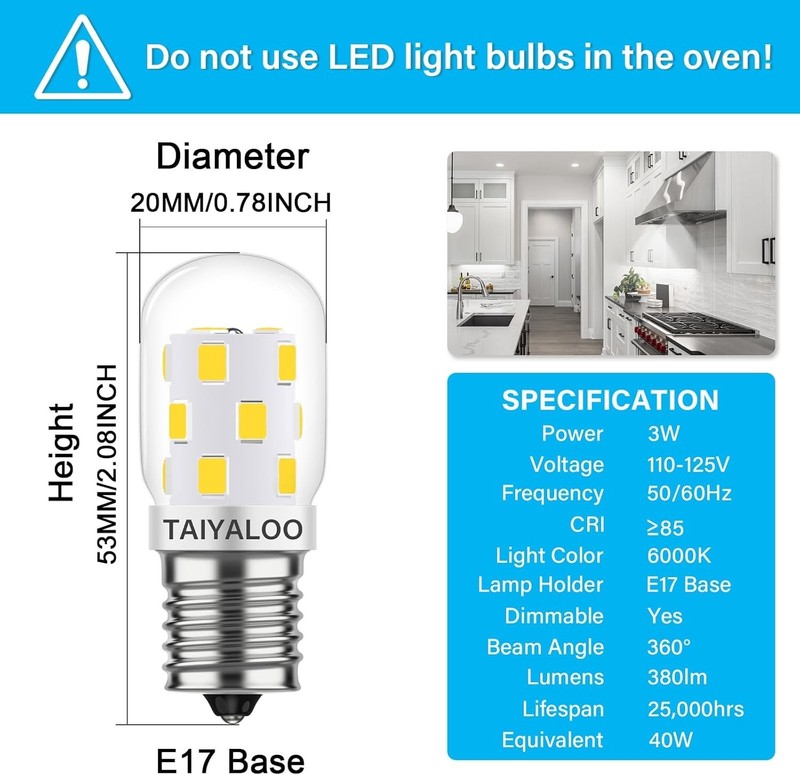 Energy Saving Dimmable E17 LED Bulbs - Bright 6000K Daylight for Kitchen, 4 Pack gallery