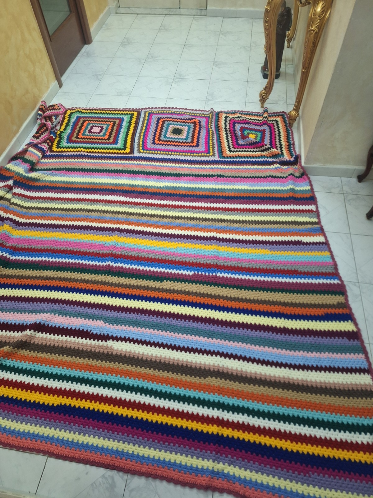 Grandma's handmade blanket bed, crochet, wool vintage 2.50x2.50 gallery