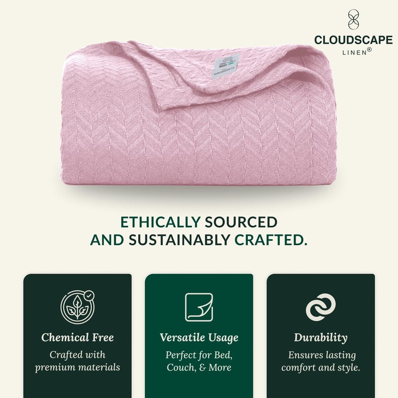 Cloudscape Linen Cloudscape 100 Cotton King Size Blanket - Herringbone Weave - gallery