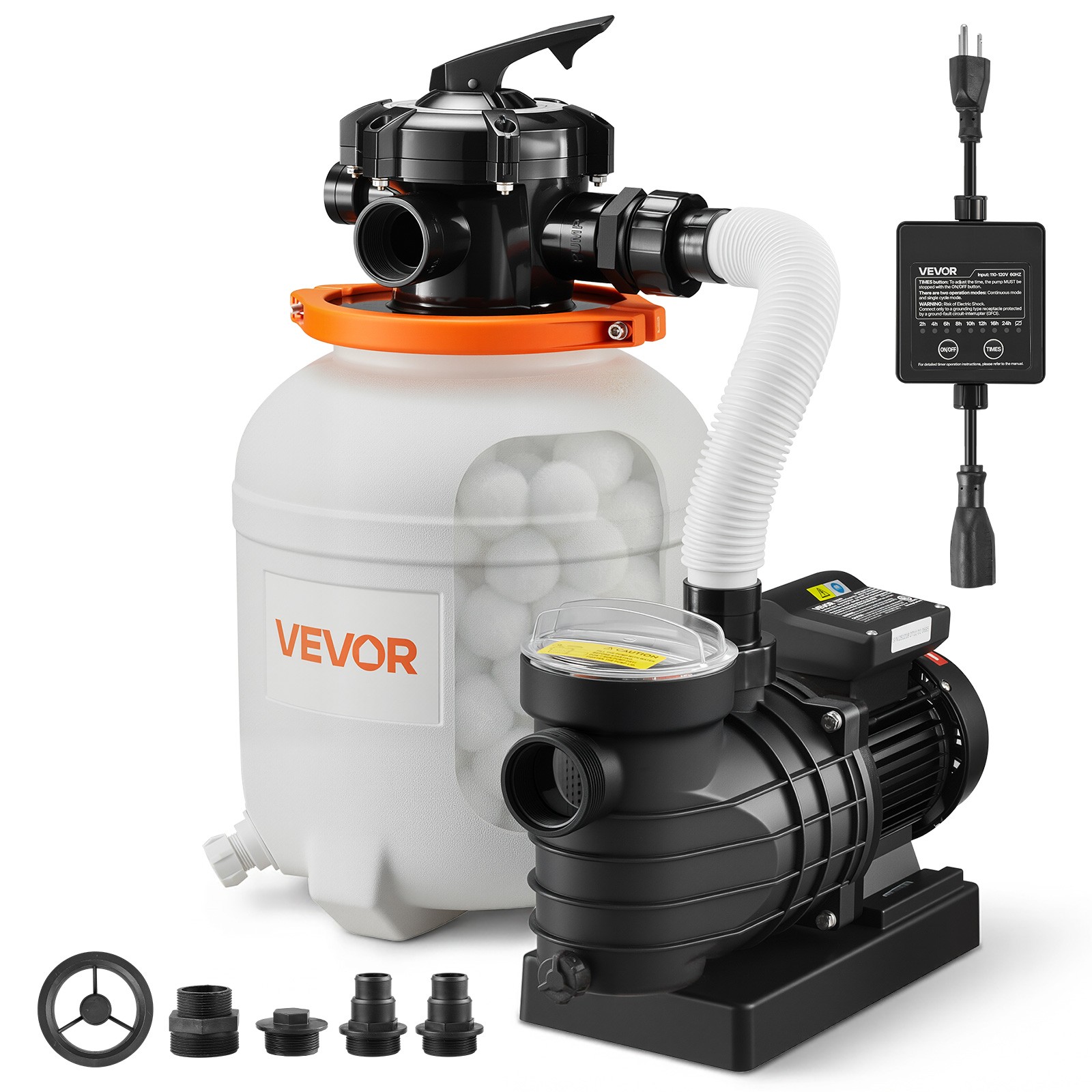 VEVOR FlashPure Sand Filter Pump for Above Ground Pool 12" 3000 GPH 0.5 HP Timer gallery
