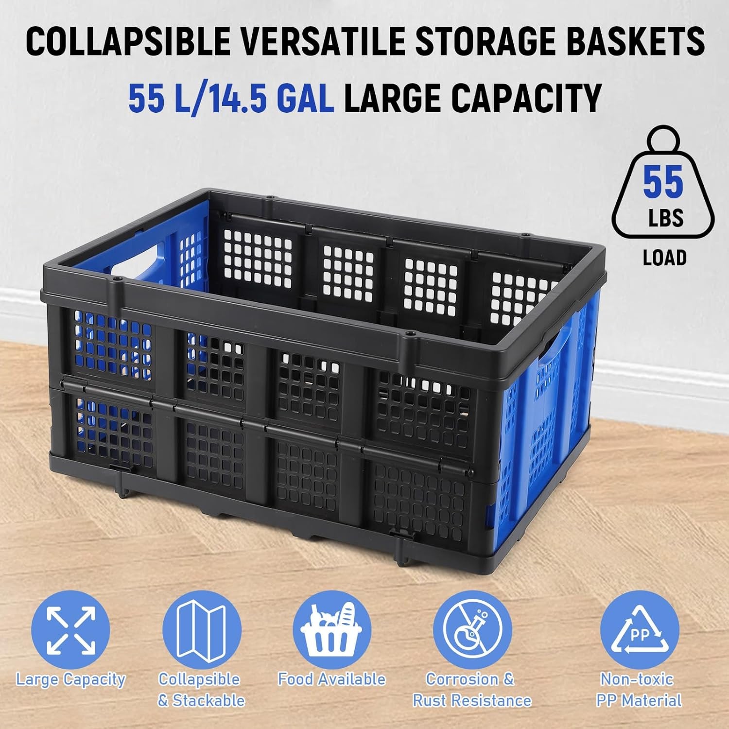 55LBS Plastic Collapsible Storage Crate Folding Milk Crate Bins 3-Pack gallery