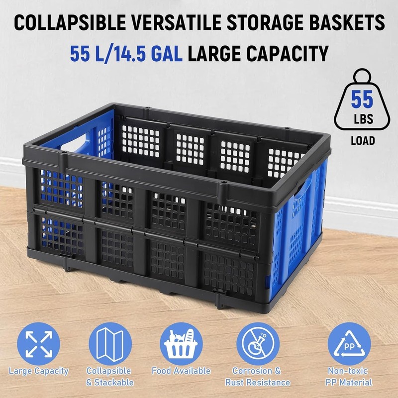 55LBS Plastic Collapsible Storage Crate Folding Milk Crate Bins 3-Pack gallery