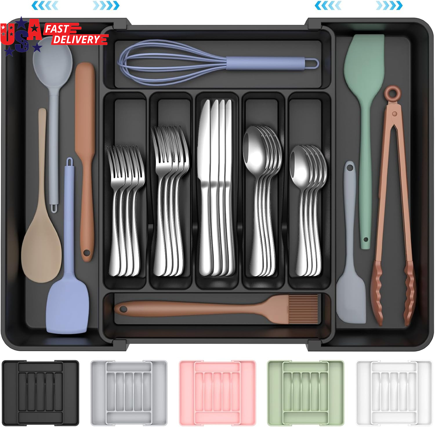 Extra Large Expandable Silverware Organizer, Bpa-Free Food-Safe Cutlery Flatware gallery