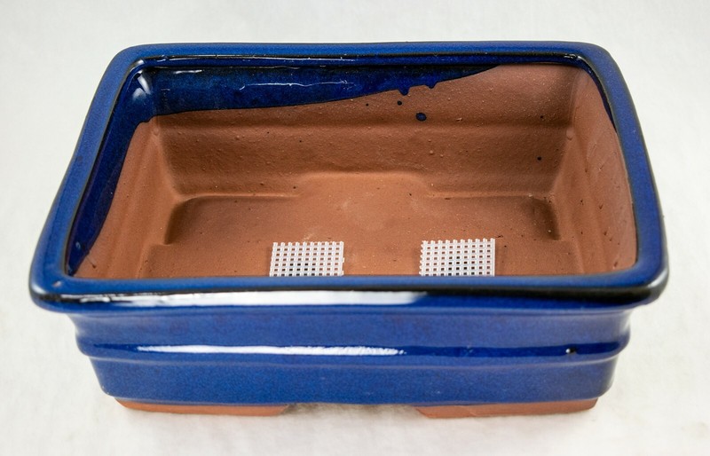 Rectangular Bonsai, Succulent Pot 10"x 8"x 3.25" + Tray + Mesh Dark Blue Glazed gallery