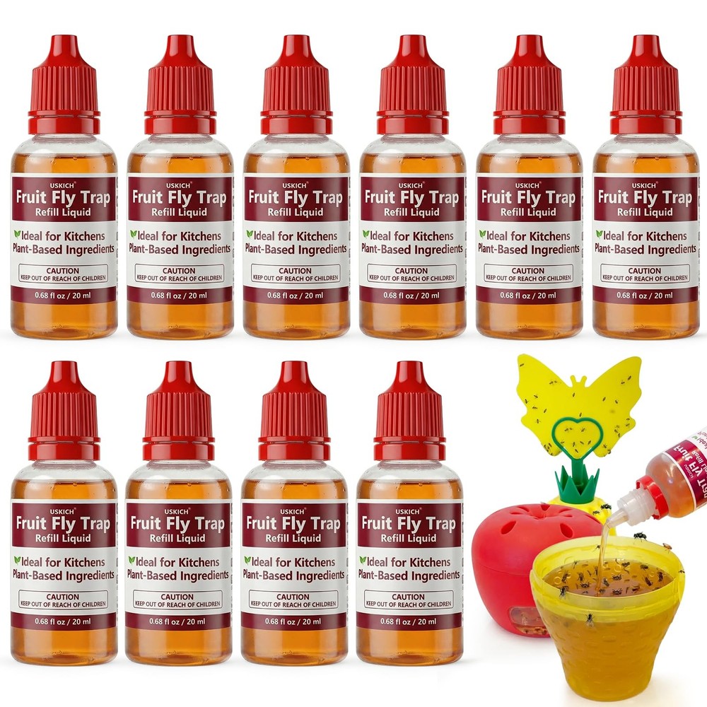 10 Pack Fruit Fly Trap Refill Liquid, 0.68oz/ Bottle, Liquid 10P, yellow
