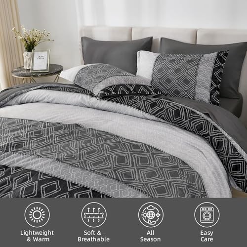 Black/Gray Size Comforter Set, Lightweight Boho Bed in a King Black and Gray gallery