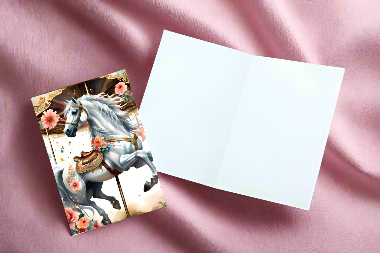 12 Assorted All Occasion Note Cards Blank Greeting Cards Carousel Horses gallery