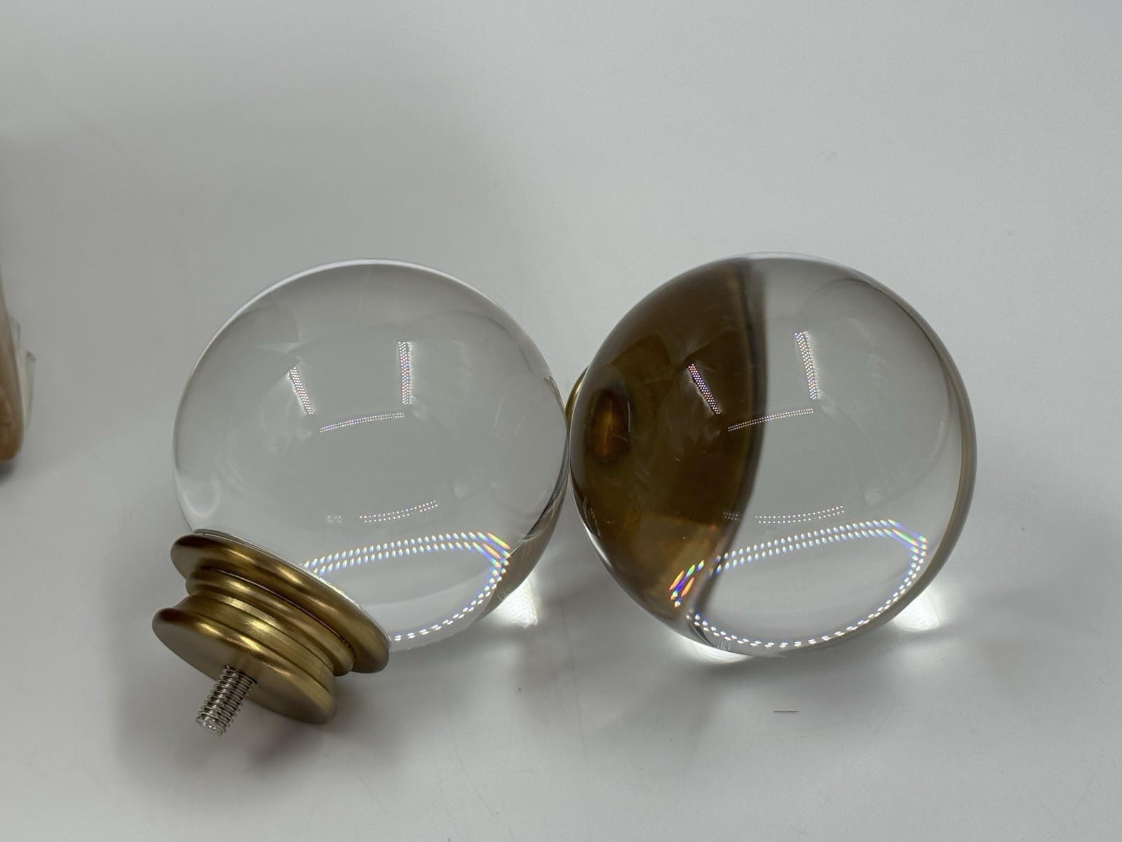 NIB Pottery Barn Standard Glass Ball Finials Set/2 Brass / Gold Clear 1.25” gallery