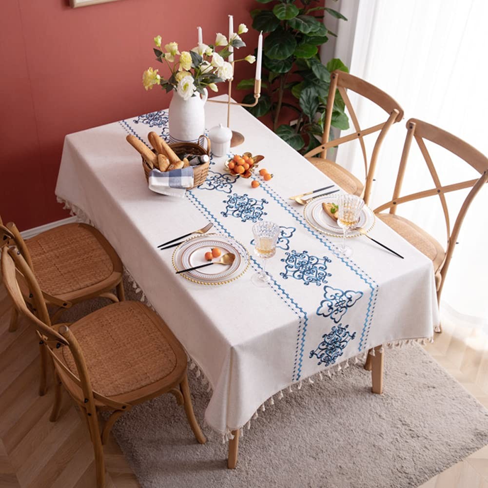 Table Cloth Embroidery Damask Pattern Wrinkle Free Heavy Weight Cotton Linen ... gallery