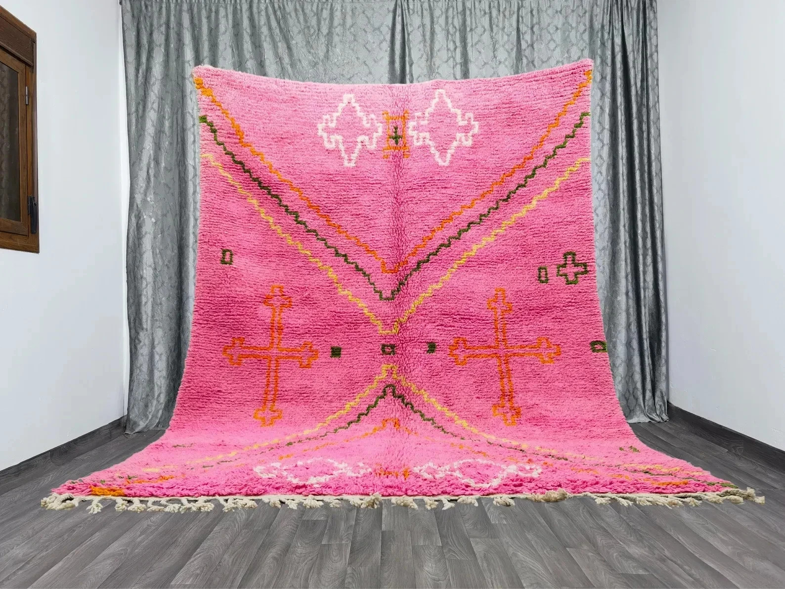 Design Moroccan Berber Beni Ourain Wool Rug Color Pink Multi Handmade Carpet Rug gallery
