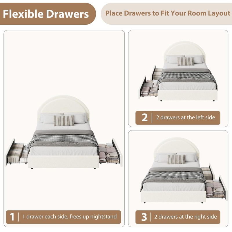 Full Size Bed Frame with 2 Drawers, Boucle Upholstered Platform Bed & Headboard gallery