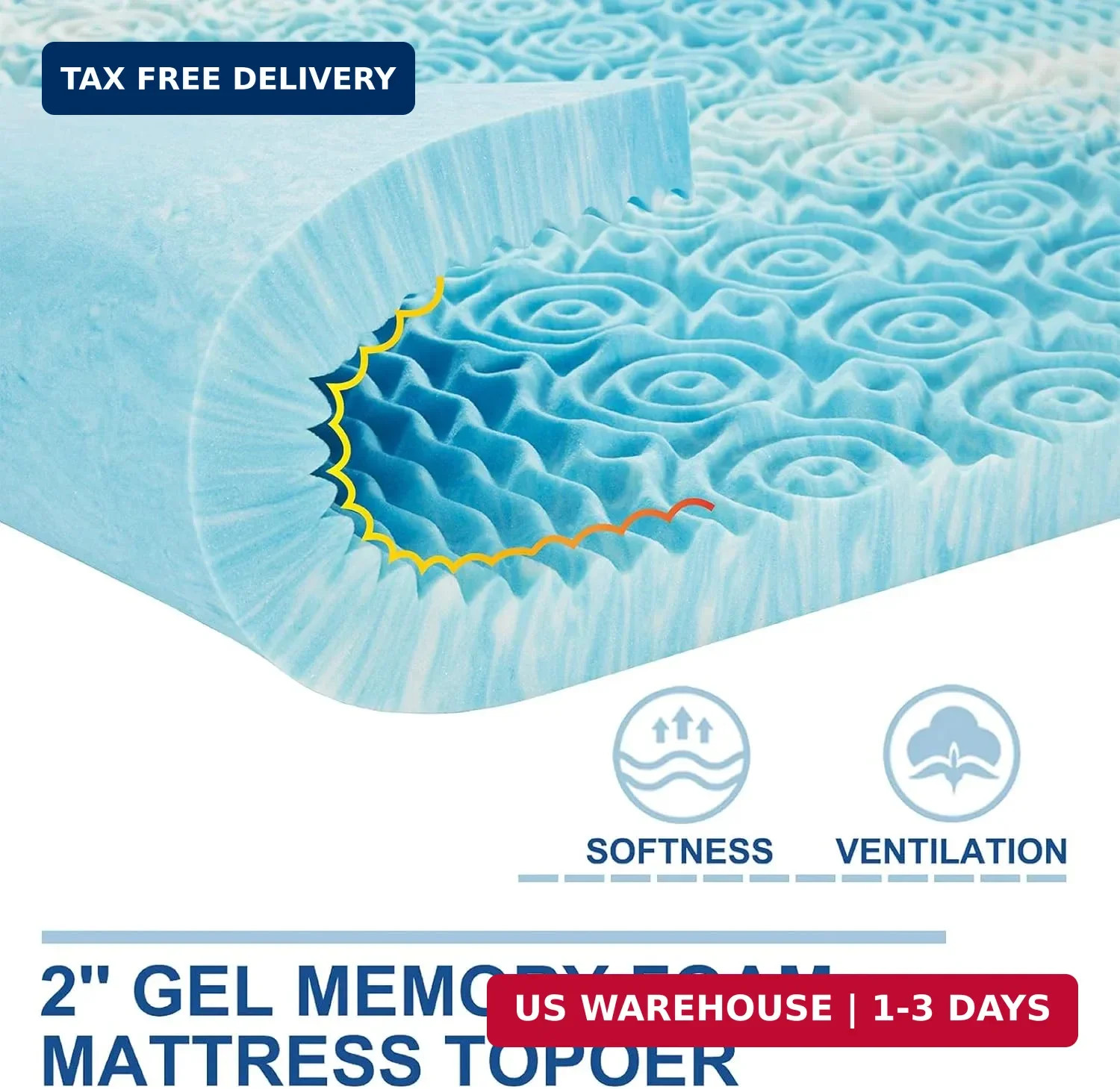 SINWEEK 2 Inch Mattress Topper 5-Zone Memory Foam Mattress Topper Pressure Relie gallery
