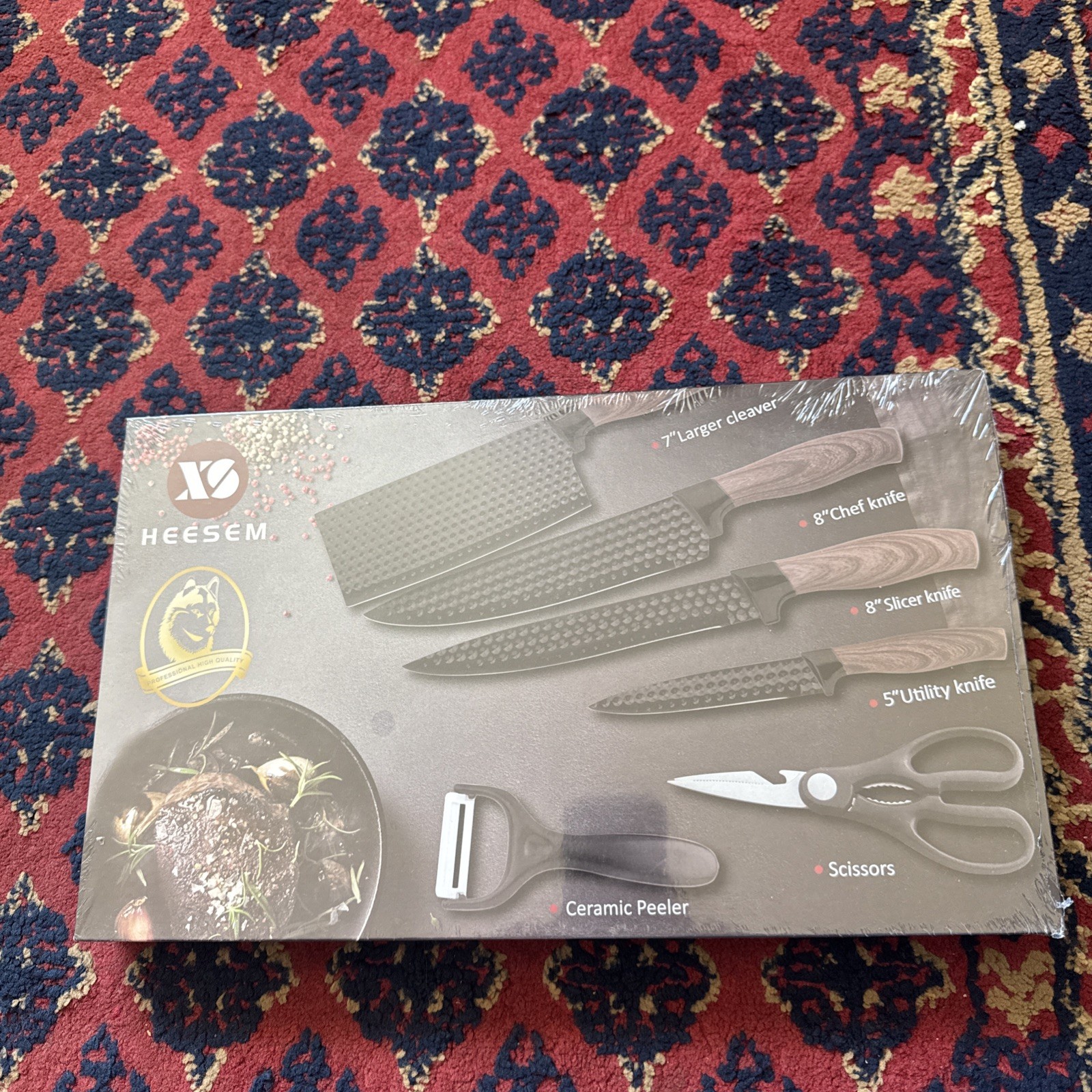 HEESEM 6-Piece Kitchen Knife Set Professional Stainless Steel Black Textured NIB gallery