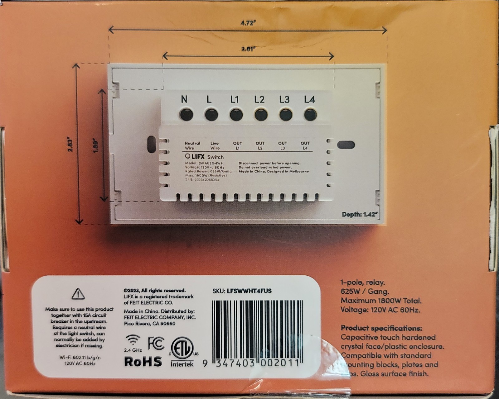 LIFX SMART SWITCH 120V - 60HZ- 1 POLE, RELAY- 4 GANG- WHITE GLOSS (31D) gallery