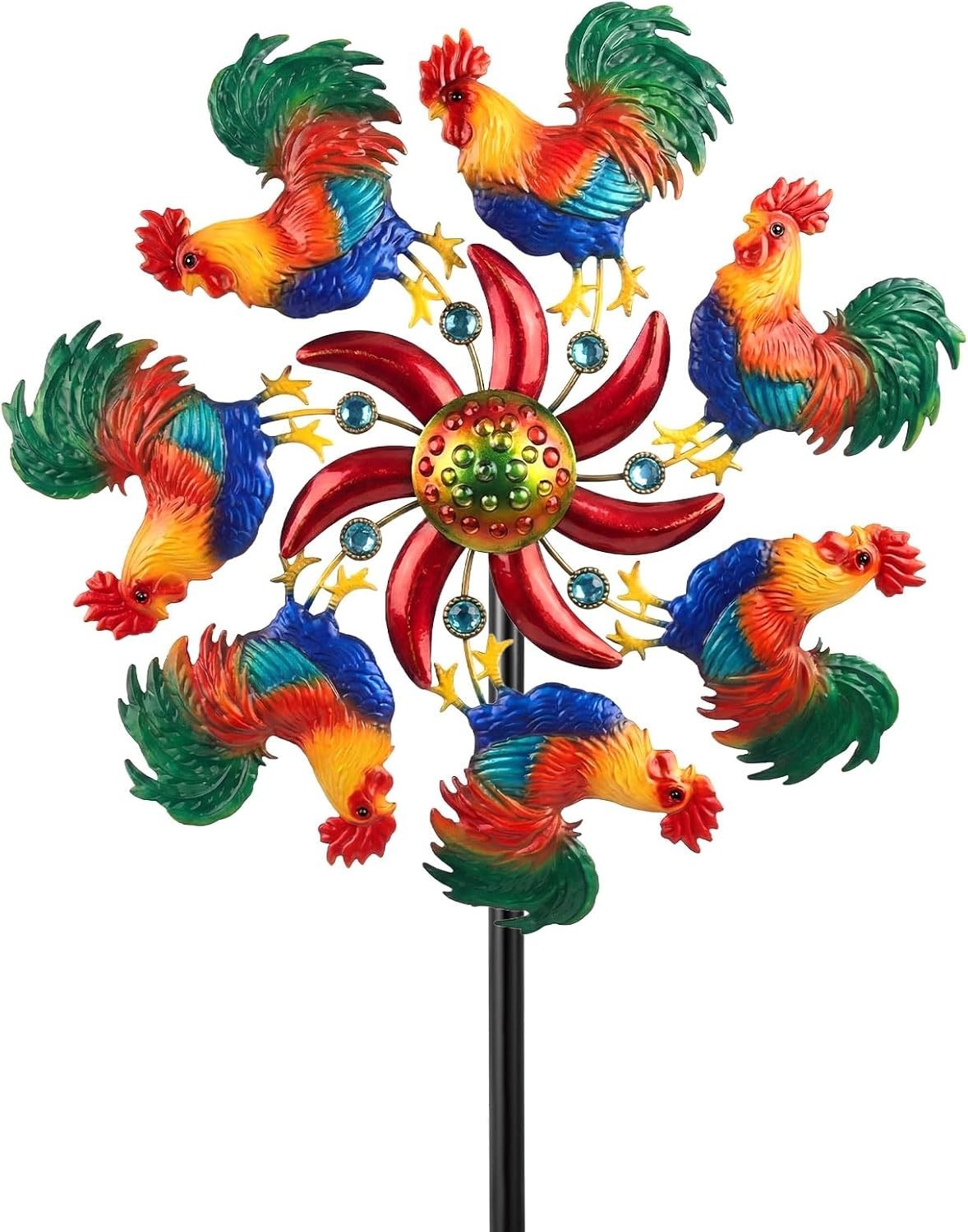 39" H 13" W Rooster Wind Spinner Garden Chicken Stake Metal Yard Stake Spinne... gallery