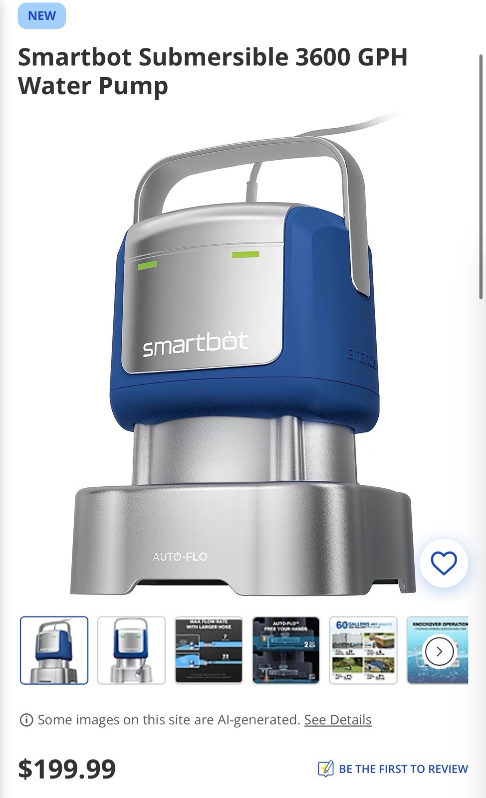 Smartbot Submersible Utility Pump, 1/2 HP, 3600 GPH, Automatic Switch, Auto-Flo gallery