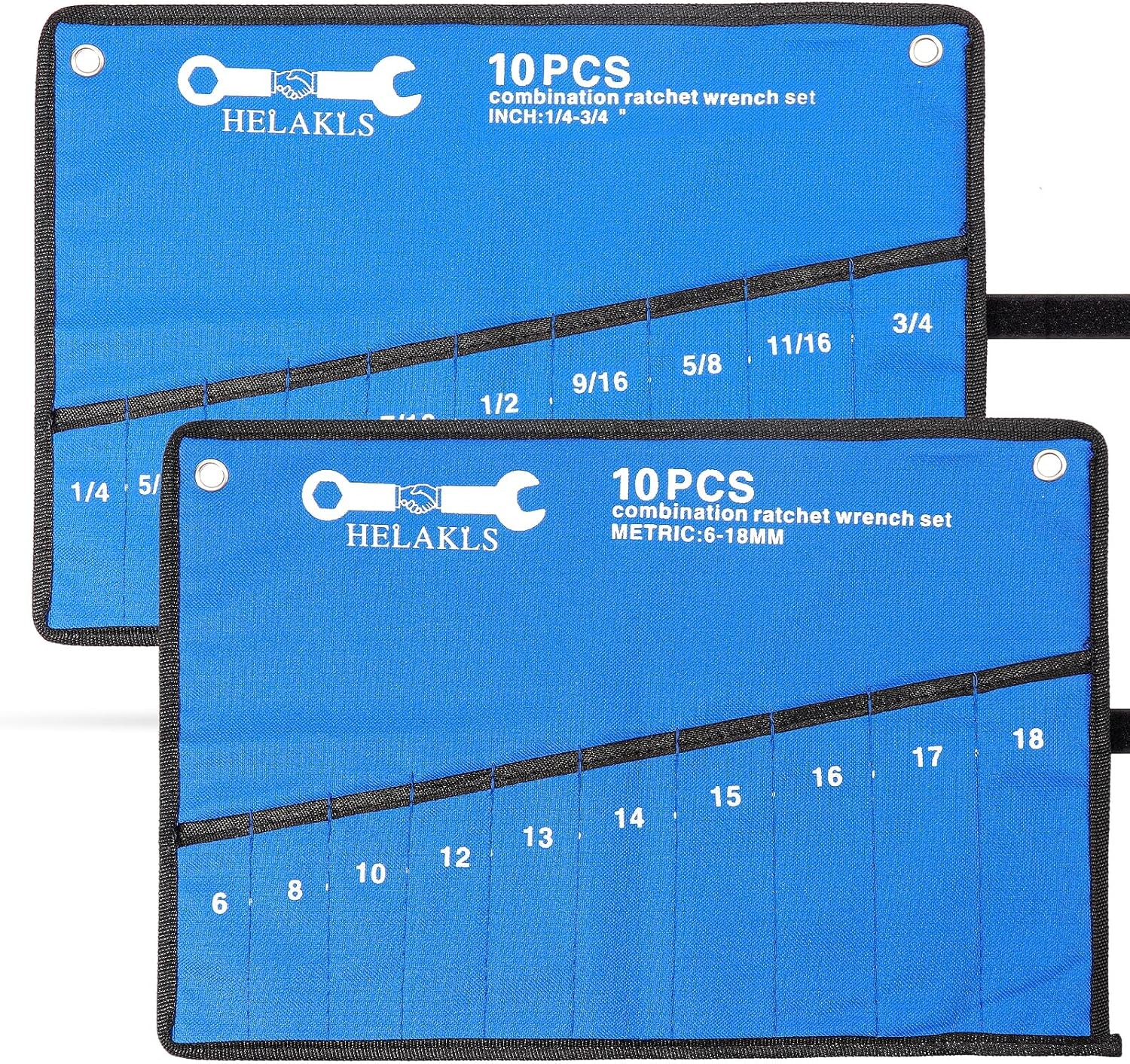 2 Pieces10 Pockets SAE+10Pockets Metric Wrench Tool Roll Up Pouch Utility Heavy gallery