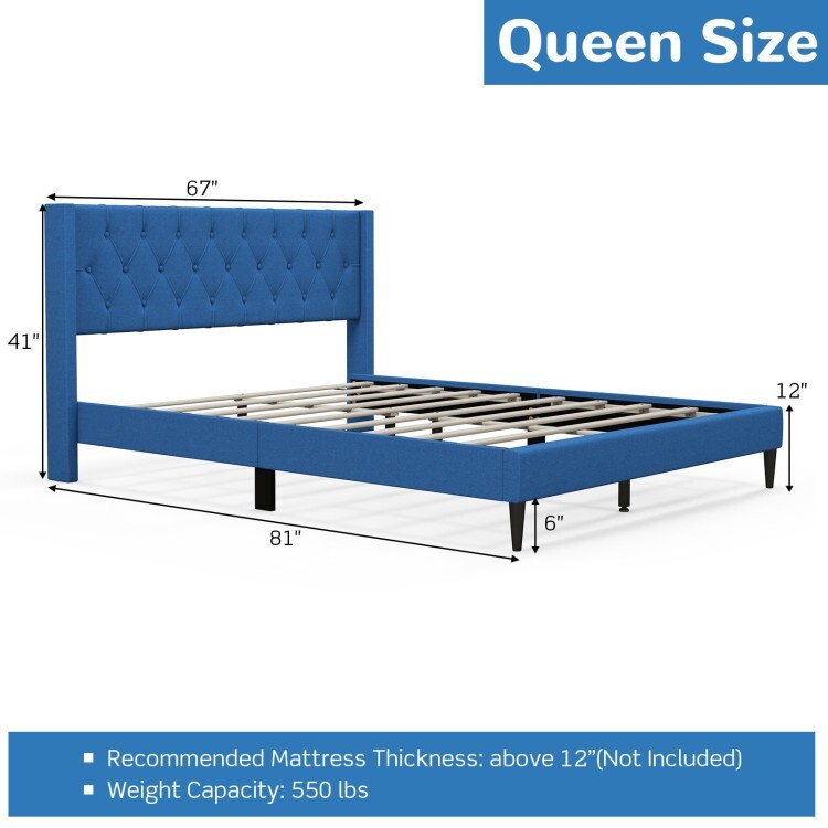 Queen Size Platform Bed Frame Upholstered With Button Tufted Wingback Headboard gallery