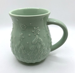 Temptations Embossed Christmas Trees Snowflakes Light Green Ceramic Coffee Mug