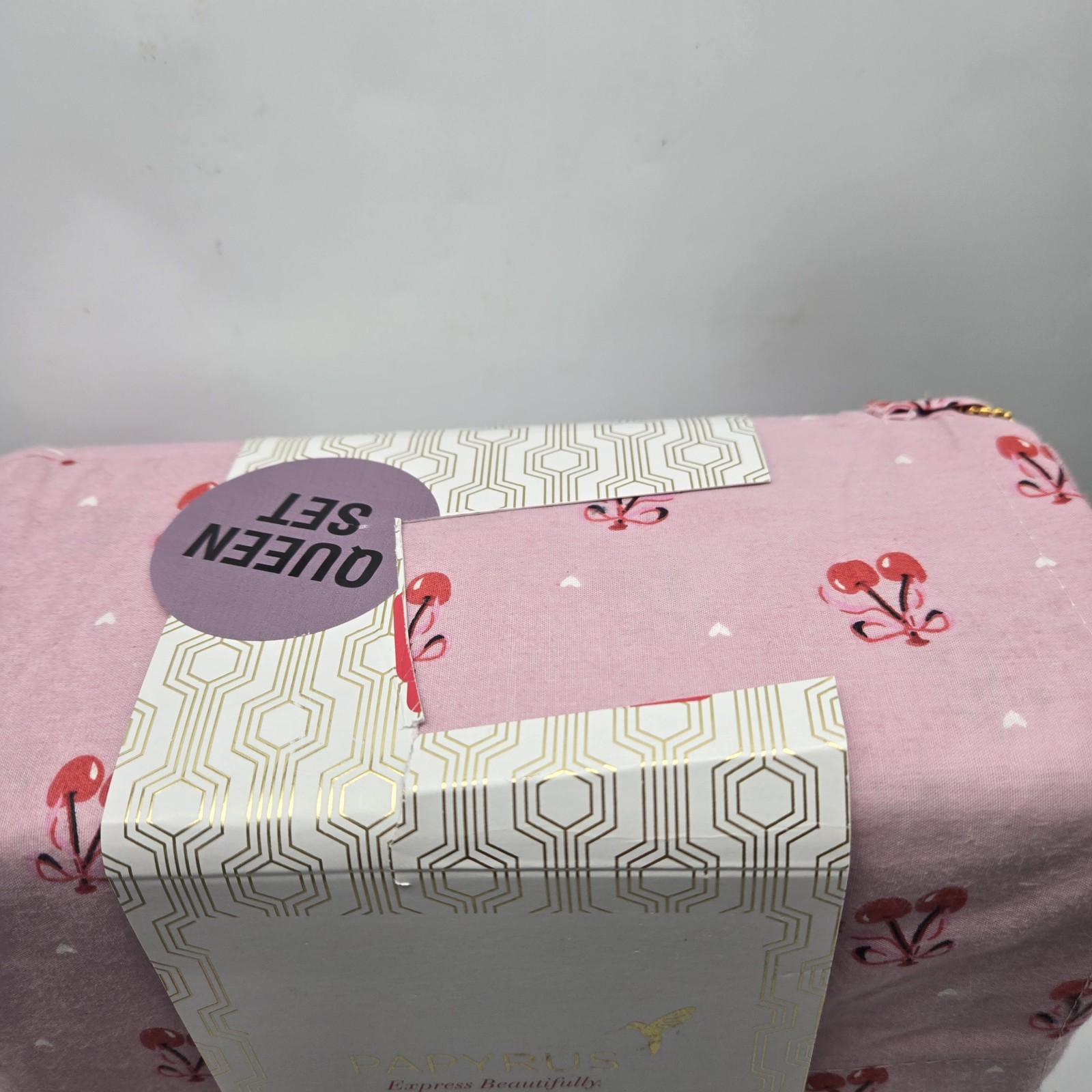 Papyrus Queen Sheet Set 100% Cotton Percale Pink Red Cherry Cherries Coquette gallery