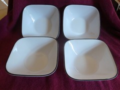 4 Corning Corelle SQUARE Simple Lines 6.25″ Black Rim Soup Ceral Bowls-12 Avail