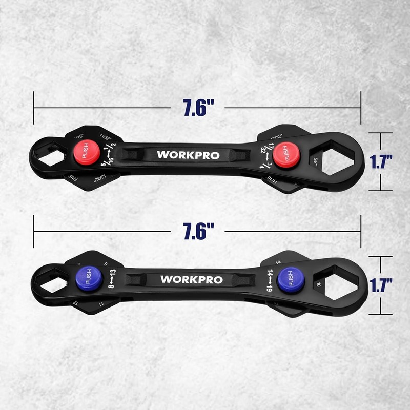 WORKPRO 2PC 12-in-1 Universal Adjustable Wrench Set Multi Head 8-19mm 5/16"-3/4" gallery