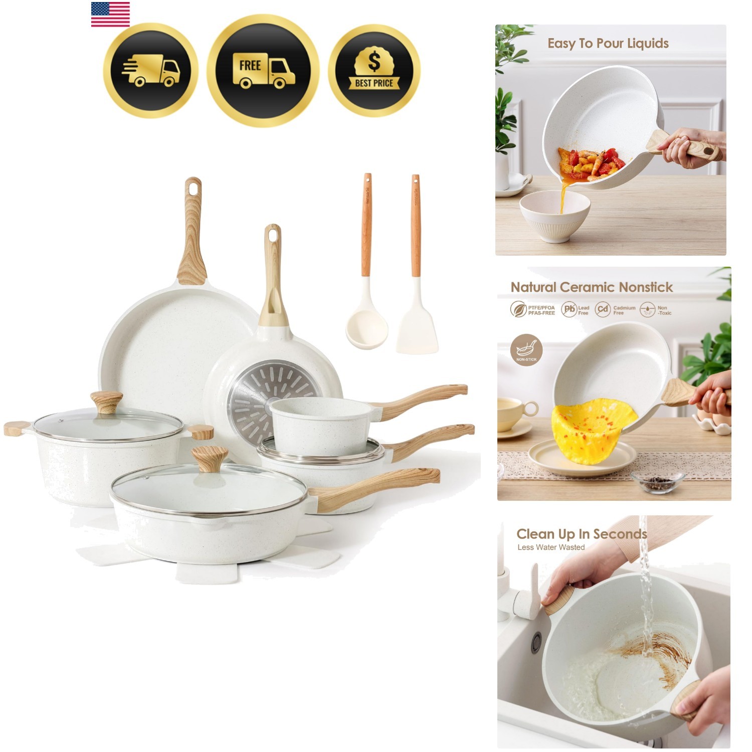 Nonstick Ceramic Cookware Set 16-Piece, Healthy Pots and Pans Set, Non-toxic ... gallery