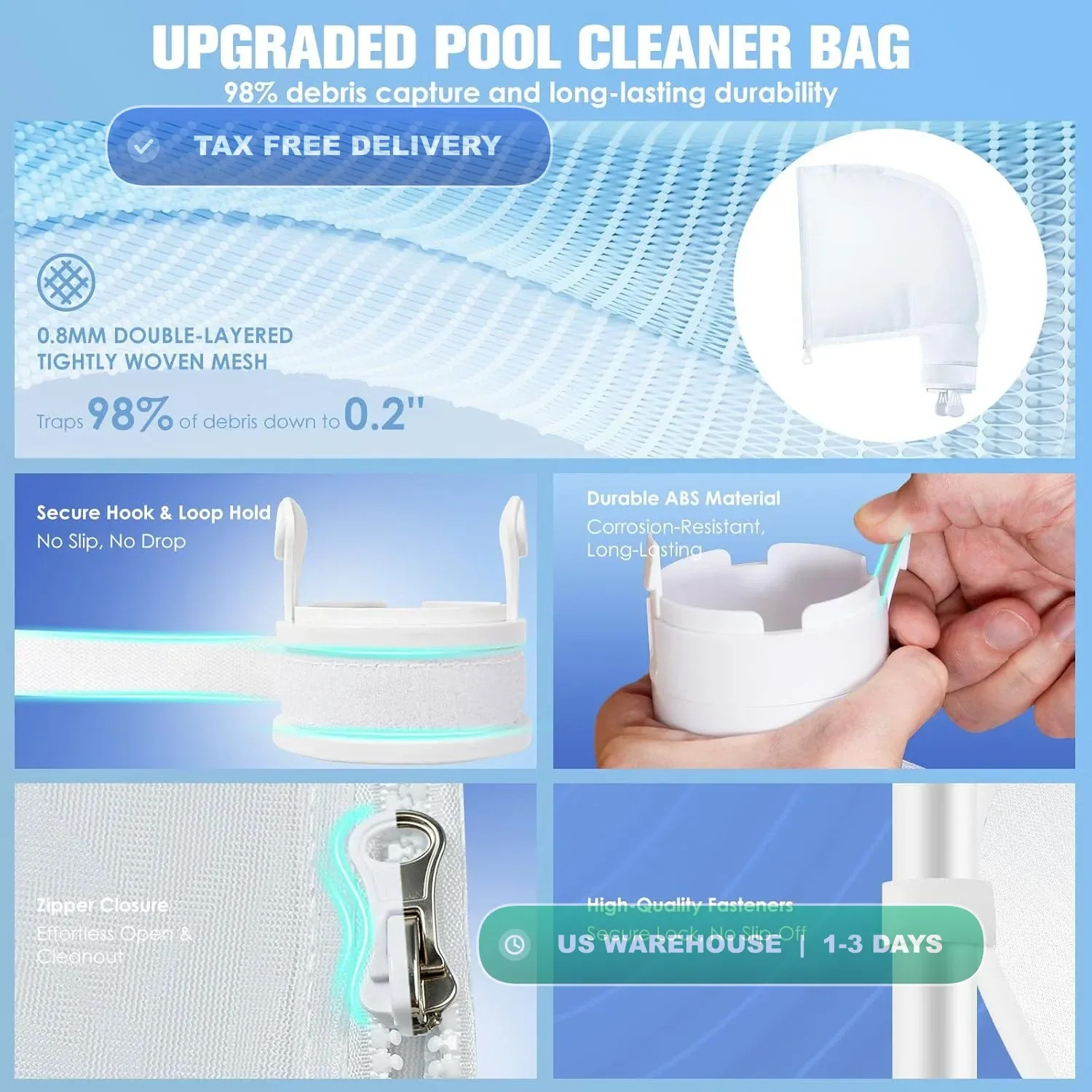 5 Pack Pool Cleaner Bags, Nylon mesh Pool Cleaner Replacement Bag, Bag Zipper Re gallery