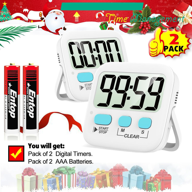 2 Pack Digital Kitchen Timer Count Up Down Loud Silent Magnetic Display gallery