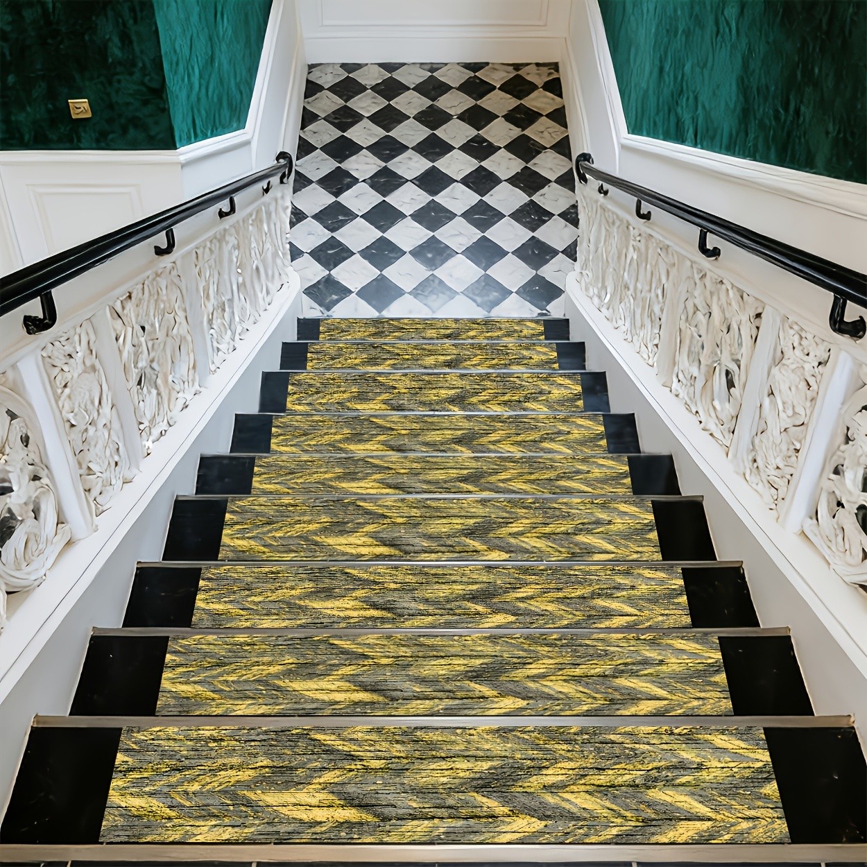 Yellow And Black Warning Striped Stair Mat, Soft And Durable, Machine Washable gallery