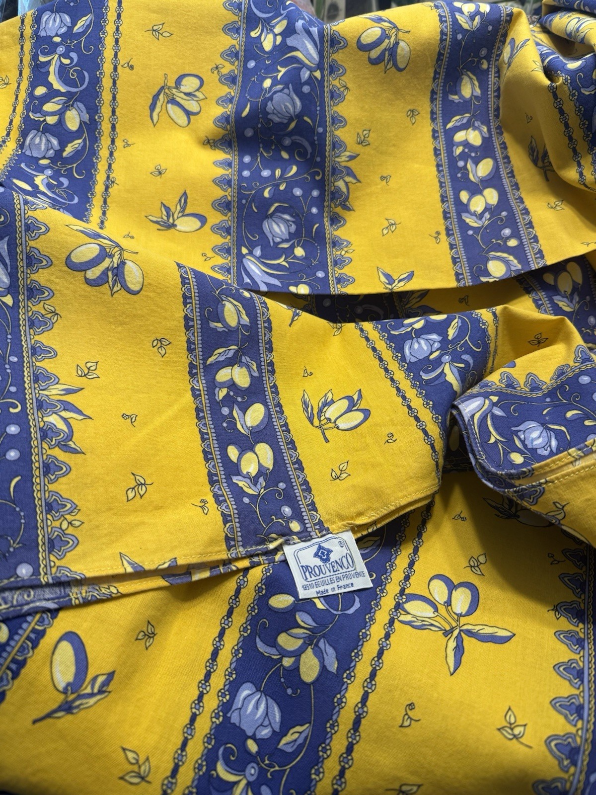 French Provincial Blue Yellow Cotton Tablecloth 60”x90” Provenco Avignon EUC gallery