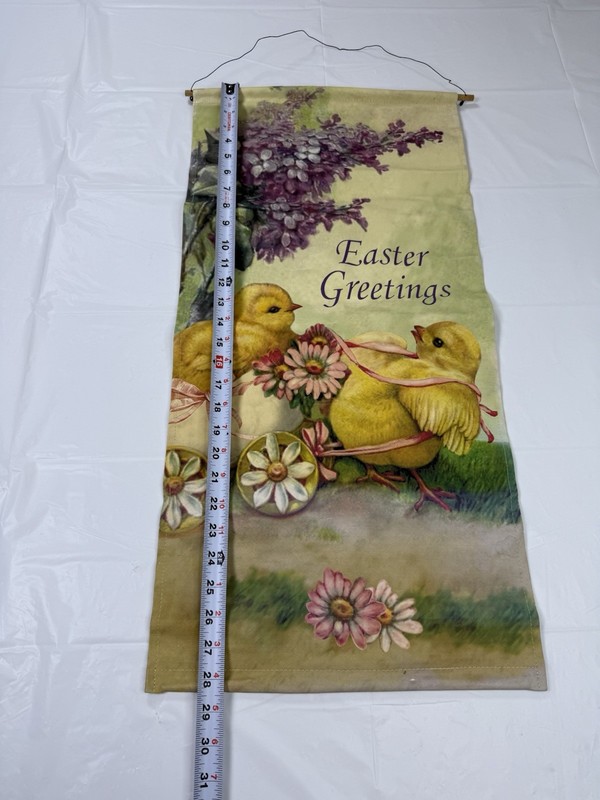 Vtg Shabby Chic Easter Greetings Wall Hanging Scroll Victorian Era Country Chic gallery