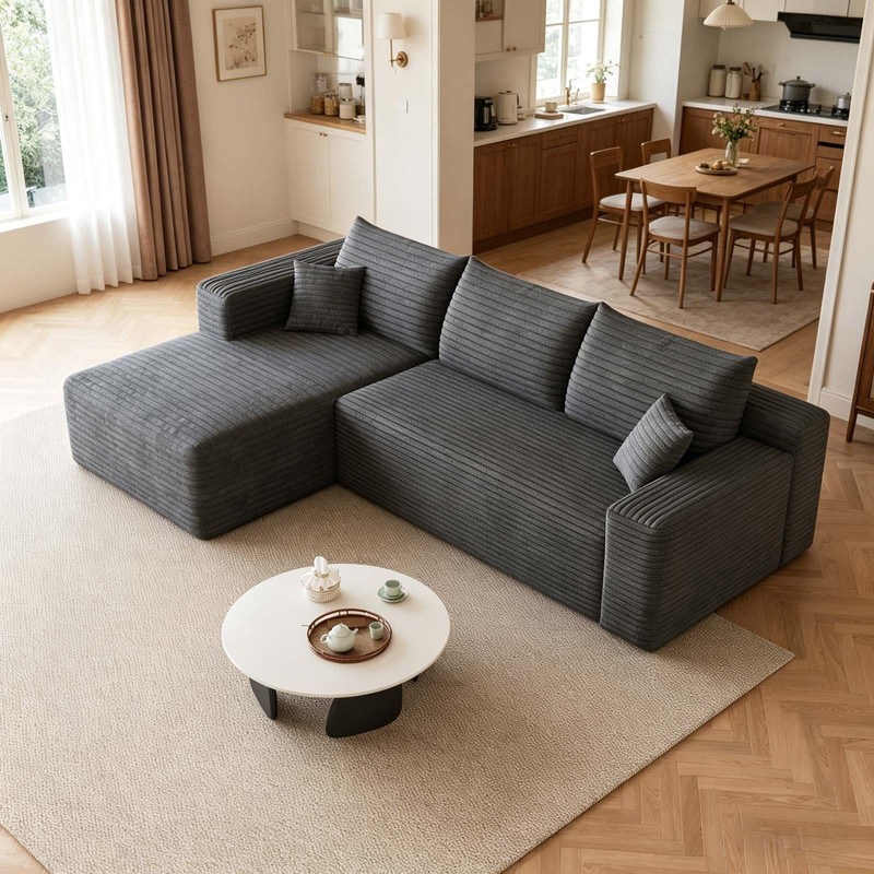 95" L Shape Couch Comfy Sectional Boneless Sofa with Left Chaise for Living Room gallery