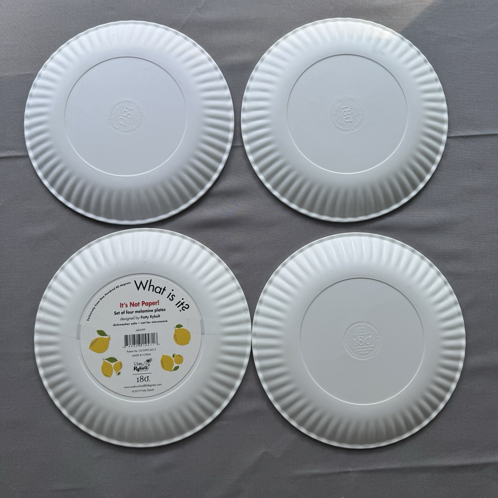 NEW One Hundred 80 Degrees Paper Plate Look Melamine 7.5” Lemons Plates ~ Set 4 gallery