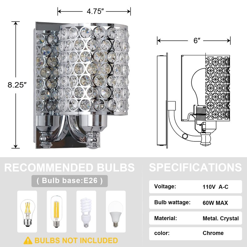 Crystal Wall Sconce with Chrome Finish (Set of 2) Modern Concise Style Wall L... gallery
