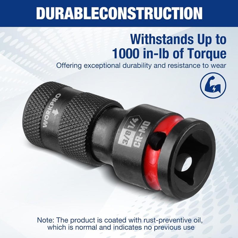 WORKPRO 3/8" Square to 1/4-in Hex Quick Release Bit Holder Impact Socket Adapter gallery