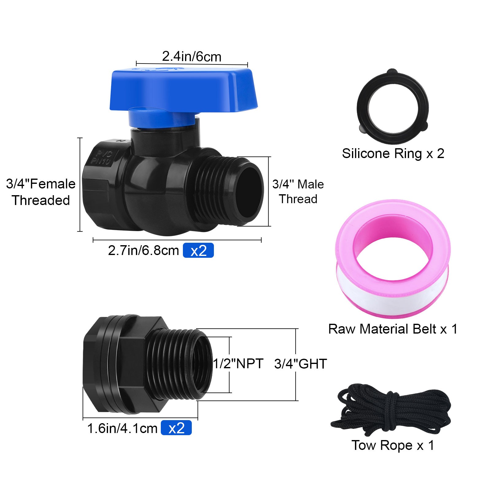2PCS PVC Rain Barrel Spigot Kit 3/4" GHT Garden Diverter With Bulkhead DIY Tank gallery